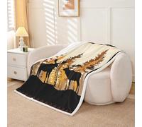 Homewish Couverture 229x229cm Enfant Chasse Au Cerf,Plaid Canape Ferme Rustique Faune Forestière,Couverture Polaire Vintage Cabin Pays Occidental,Jetés de Lit Garçons Filles Cerfs de Forêt Rustique