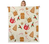 Homewish Couverture 229x229cm Enfant Enfants Joyeux Noël, Plaid Canape Noël Tree Gingerbread House Cookie, Couverture Polaire Canne À Bonbons, Jetés de Lit Cacao Chaud