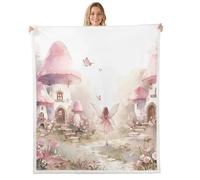 Homewish Couverture 229x229cm Enfant Fée Rose, Plaid Canape Conte de Fées Floral du Jardin, Couverture Polaire Fleurs de Champignons D'Aquarelle, Jetés de Lit Princesse de La Romance