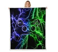 Homewish Couverture 229x229cm Enfant Gamer, Plaid Canape Jeu, Couverture Polaire Jeux Game Garçon, Jetés de Lit Bleu Vert Lightning