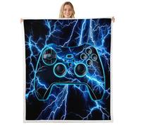 Homewish Couverture 229x229cm Enfant Gaming, Plaid Canape Gamer, Couverture Polaire Consoles de Jeux Vidéo, Jetés de Lit Bleu Lightning,Gamer