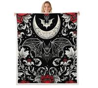 Homewish Couverture 229x229cm Enfant Halloween Chauve-Souris,Plaid Canape Thème de Terreur Gothique Effrayant,Couverture Polaire pour Les Garçons Feuilles de Fleurs Exotiques Vintage Floral Noir