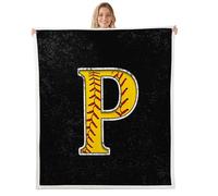 Homewish Couverture 229x229cm Enfant Initial, Plaid Canape Garçons Baseball Monogrammé, Couverture Polaire pour Softball Sports Gaming, Jetés de Lit pour Baseball Lover Lettre Jaune P