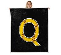 Homewish Couverture 229x229cm Enfant Initial, Plaid Canape Garçons Baseball Monogrammé, Couverture Polaire pour Softball Sports Gaming, Jetés de Lit pour Baseball Lover Lettre Jaune