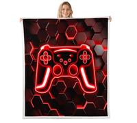 Homewish Couverture 229x229cm Enfant Jeux, Plaid Canape Néon Honeycomb Gamer, Couverture Polaire Consoles de Jeux Vidéo, Jetés de Lit Lumières Hexagonales Rouges