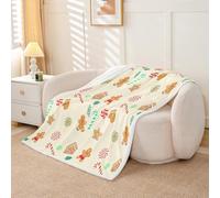 Homewish Couverture 229x229cm Enfant Joyeux Noël,Plaid Canape Enfants Adultes Cartoon Gingerbread Man,Couverture Polaire Flocons de Neige Cannes de Bonbons,Jetés de Lit Beige Brun Vert Rouge