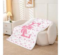 Homewish Couverture 229x229cm Enfant Lettre Initiale E,Plaid Canape Arc Rose,Couverture Polaire Enfants Teens Dreamy Princess Style,Jetés de Lit Preppy Bow Cravat Magique Monogramme Amour