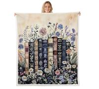 Homewish Couverture 229x229cm Enfant Livre Vintage,Plaid Canape Fleurs Rustiques,Couverture Polaire Adultes Adolescents Amoureux Littéraire Lecture Moderne Bibliothèque de Lecteurs Rétro Étagère