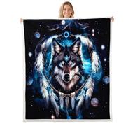Homewish Couverture 229x229cm Enfant Loup Cool, Plaid Canape Attrape-Rêves Bohème, Couverture Polaire Attrape-Rêves Bohème, Jetés de Lit Plume Tribale