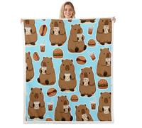 Homewish Couverture 75x100cm Enfant Amant de Capybara, Plaid Canape Hamburger de Thé Au Lait, Couverture Polaire Aliments Délicieux, Jetés de Lit Animaux Rongeurs Mignons