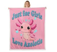 Homewish Couverture 75x100cm Enfant Axolotl Rose, Plaid Canape pour Filles Axolotl Dessin Animé, Couverture Polaire Salamandre Kawaii, Jetés de Lit Cœur d'amour Animaux de Mer