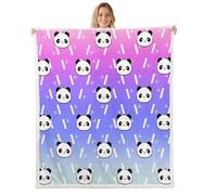 Homewish Couverture 75x100cm Enfant Bambou, Plaid Canape Dessin Animé, Couverture Polaire pour Filles Garçons Kawaii Panda Feuilles Ours Géant, Jetés de Lit Blanc Noir Bleu