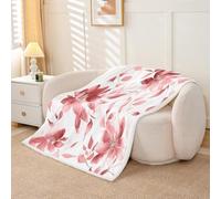 Homewish Couverture 75x100cm Enfant Bourgogne Rouge Floral,Plaid Canape Fleur D'Aquarelle,Couverture Polaire Feuilles de Plante d'encre Abstraite Enfants Garçons Filles Moderne Minimaliste Simpliste