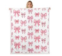 Homewish Couverture 75x100cm Enfant Bow Mignon, Plaid Canape Garçons Filles Kawaii Bowknot, Couverture Polaire pour Cowboy Cowgirl Décor Rose Rayé et Points Jetés de Lit