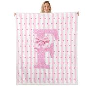 Homewish Couverture 75x100cm Enfant Bowknot Mignon, Plaid Canape Monogrammé F, Couverture Polaire Décor Rose Glitter Bow, Jetés de Lit Princesse Kawaii