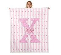 Homewish Couverture 75x100cm Enfant Bowknot Mignon, Plaid Canape pour Filles Monogrammé X, Couverture Polaire Rose Glitter Bow, Jetés de Lit Princesse Kawaii