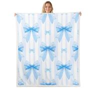 Homewish Couverture 75x100cm Enfant Bows Bleu Plaid Canape Nœud Princesse Rêveur Couverture Polaire Bows Mignons Girly Jetés de Lit Nœud Papillon Géométrique Kawaii Décor de Chambre