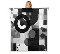 Homewish Couverture 75x100cm Enfant Cercles Géométriques, Plaid Canape Gris Blanc Noir, Couverture Polaire Retro Mid Century, Jetés de Lit Minimaliste Moderne