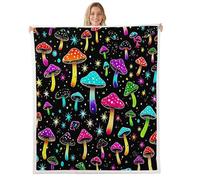 Homewish Couverture 75x100cm Enfant Champignon Mignon,Plaid Canape Champignons Colorés,Couverture Polaire Plantes Kawaii,Jetés de Lit Thème Botanique