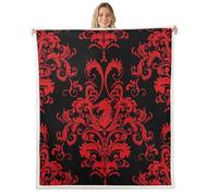 Homewish Couverture 75x100cm Enfant Damassé Rouge Plaid Canape Ptérosaure Dragon Gothique Couverture Polaire Floral Boho Vintage Jetés de Lit Victorien AntiqueDécor de Chambre Esthétique