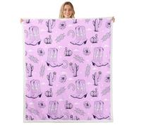 Homewish Couverture 75x100cm Enfant Décor Occidental, Plaid Canape Filles Cowgirl Pourpre, Couverture Polaire Ferme du Sud-Ouest, Jetés de Lit Bottes Rustiques de Fer À Cheval des Garçons