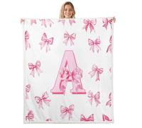 Homewish Couverture 75x100cm Enfant Fille Initiale A, Plaid Canape Ado Adulte Nœud Rose, Couverture Polaire Papillon Kawaii Girly, Jetés de Lit Nœud Romantique Style Princesse