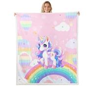Homewish Couverture 75x100cm Enfant Filles Licorne,Plaid Canape Licorne de Dessin Animé Mignon,Couverture Polaire Coloré Arc-en-Ciel Kawaii Animal,Jetés de Lit