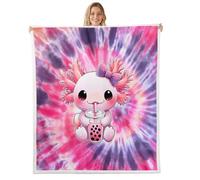 Homewish Couverture 75x100cm Enfant Filles Mignonnes Axolotl,Plaid Canape Rose Bow Axolotl Boire Thé Au Lait,Couverture Polaire Salamandre de Dessin Animé,Jetés de Lit Colorant À Cravate de Vie Marine