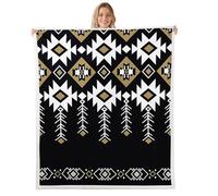 Homewish Couverture 75x100cm Enfant Garçons Aztèques du Sud-Ouest, Plaid Canape Rustique Occidental, Couverture Polaire Ethnique Autochtone, Jetés de Lit Hommes Femmes Adolescents Boho Farmhouse Noir