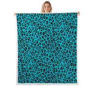 Homewish Couverture 75x100cm Enfant Imprimé Léopard Turquoise Plaid Canape Guépard Sarcelle Couverture Polaire Peau d'animal Sauvage Jetés de Lit Guépard Safari Africain