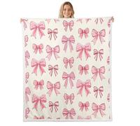 Homewish Couverture 75x100cm Enfant Kawaii Filles Arc, Plaid Canape Mignon Bowknot, Couverture Polaire Princesse Dreamy Coquette, Jetés de Lit Points Mignons Rayés