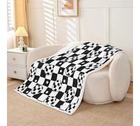 Homewish Couverture 75x100cm Enfant Le Football, Plaid Canape Tableau D'Échecs Noir Blanc, Couverture Polaire Football Sportif Minimaliste, Jetés de Lit Enfants Filles Garçons Adultes Grille Noire