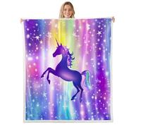 Homewish Couverture 75x100cm Enfant Licorne Arc-en-Ciel,Plaid Canape Licorne Filles,Couverture Polaire Ciel Étoilé de La Galaxie,Jetés de Lit Mignon Animal Kawaii