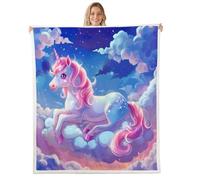Homewish Couverture 75x100cm Enfant Licorne de Dessin Animé Rose,Plaid Canape Licorne de Princesse Rêveuse,Couverture Polaire Mignon Animal Kawaii,Jetés de Lit Ciel Étoilé Romantique