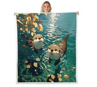 Homewish Couverture 75x100cm Enfant Loutres nageuses Plaid Canape Loutre Mignonne Couverture Polaire Animaux Vie Marine Dessin Animé Jetés de Lit Créature Océanique Kawaii