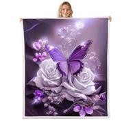 Homewish Couverture 75x100cm Enfant Papillon Plaid Canape Rose Couverture Polaire Fleurs 3D Étincelantes Papillons Jetés de Lit Roses Romantiques Girly