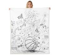 Homewish Couverture Basket 150x200cm Enfant Garçon, Plaid Canape Adulte Basket Dessiné À La Main pour Ado Homme, Couverture Polaire Sports D'Équipe, Jetés de Lit Basket-Ball