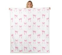 Homewish Couverture Canapé 100x130cm Poudre D'Vert Eaurelle Nœud en Ruban | Couverture Polaire Doux Rêveur Nœud Papillon Jetés de Lit Blanc Base Arc Roses pour Chambre Voyage