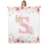 Homewish Couverture Canapé 75x100cm Adorable Lettre Fleurieuxe | Couverture Polaire Doux Initiauxe Personnalisée S Jetés de Lit Style Princessee Rêveuse pour Chambre à Coucher
