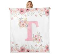 Homewish Couverture Canapé 75x100cm Lettre Initiauxe T | Couverture Polaire Doux Roses Romantique Fleurieux Jetés de Lit Personnalisé Monogrammeme T pour Chambre à Coucher