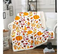 Homewish Couverture décorative d'automne - Ferme Feuille d'érable Citrouille Polaire Sherpa Couverture - Thème récolte Fuzzy Thanksgiving Cadeaux 130 x 150 cm