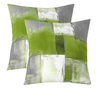 Homewish Couverture d'oreiller Gris Blanc Vert Herbe Couverture d'oreiller Abstraite 40x40 Lot de 2,Grunge Housse de Coussin Bureau Peinture À l'huile Caractéristiques Taies d'oreiller