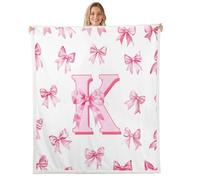 Homewish Couverture Enfant 100x130cm Initiale K, Plaid Canape Fille Nœud Rose Décoration de Chambre, Couverture Polaire Princesse Fantastique Mignon, Jetés de Lit Nœud Aquarelle Kawaii