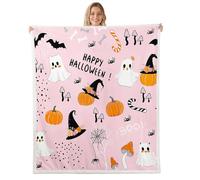Homewish Couverture Fille 130x150cm Rose Halloween Plaid Canape Adulte Fantôme Citrouille, Couverture Polaire Toile D'Araignée Chauve-Souris, Jetés de Lit Champignon Gothique
