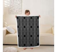 Homewish Couverture Polaire 130x150cm Damier Classique | Polaire Canapé Lit Gris Noir Jetés de Lit Doux Tartan Grille pour Chambre Salon