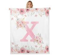 Homewish Couverture Polaire 150x200cm Romantique Fleur Vert Eaurelle | Polaire Canapé Lit Preppy Alphabet Initiaux X Jetés de Lit Doux Lettre Personnalisée X pour Salon Bureau