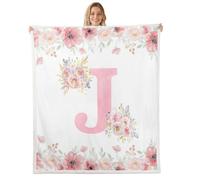Homewish Couverture Polaire 229x229cm Lettre Initiauxe J | Polaire Canapé Lit Vert Eaurelle Impressionemps Fleurieux Jetés de Lit Doux Roses Alphabet Monogrammemé pour Voyage Bureau