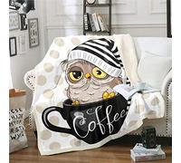 Homewish Couverture Sherpa motif chouette 150x200,Motif chouette,En peluche douce,Pour lit, canapé, bureau, camping, chaise, salon,Motif animal,Couverture en polaire floue pour enfants et filles