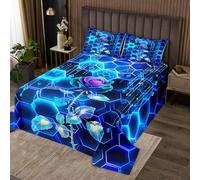 Homewish Couvre-Lit 1 Personne Fille 170x230 Rose Dessus de Lit Adulte Imprimé Floral en Nid d'abeille pour Enfant Femme, Couverture de Lit Fleurs Géométrique, Jetés de Lit Bleu Noir Romantique