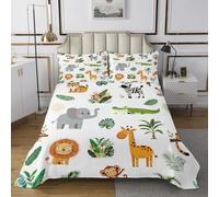 Homewish Couvre-Lit 170x230 Animaux Sauvages,Dessus de Lit Animaux de Safari,Couverture de Lit Mignon Crocodile Lion,Jetés de Lit Enfants Dessin Animé Éléphant Giraffe Tropicale 1 Taie d'oreiller